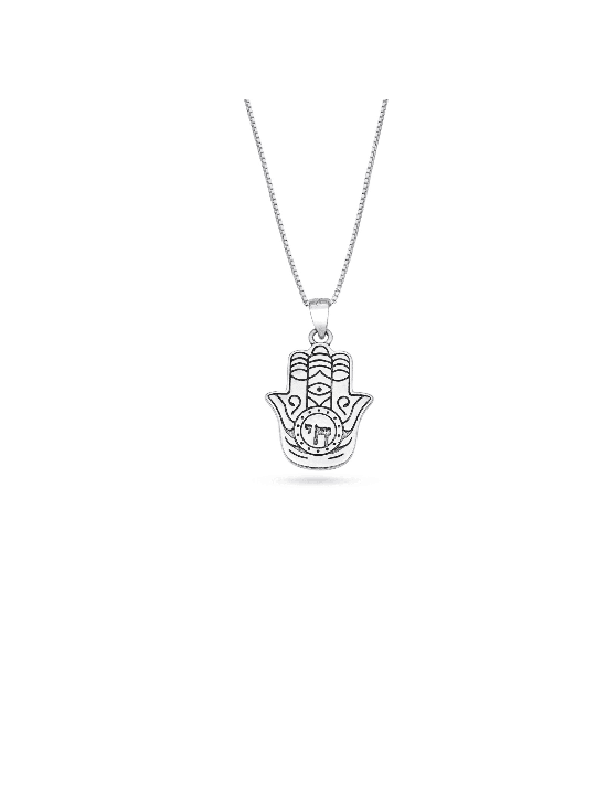 Collier élégant en argent Hamsa et Chai, collier familial en argent sterling