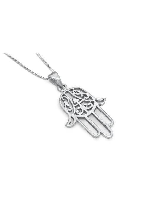 Grand pendentif en argent sterling en filigrane Hamsa, bijoux juifs en filigrane