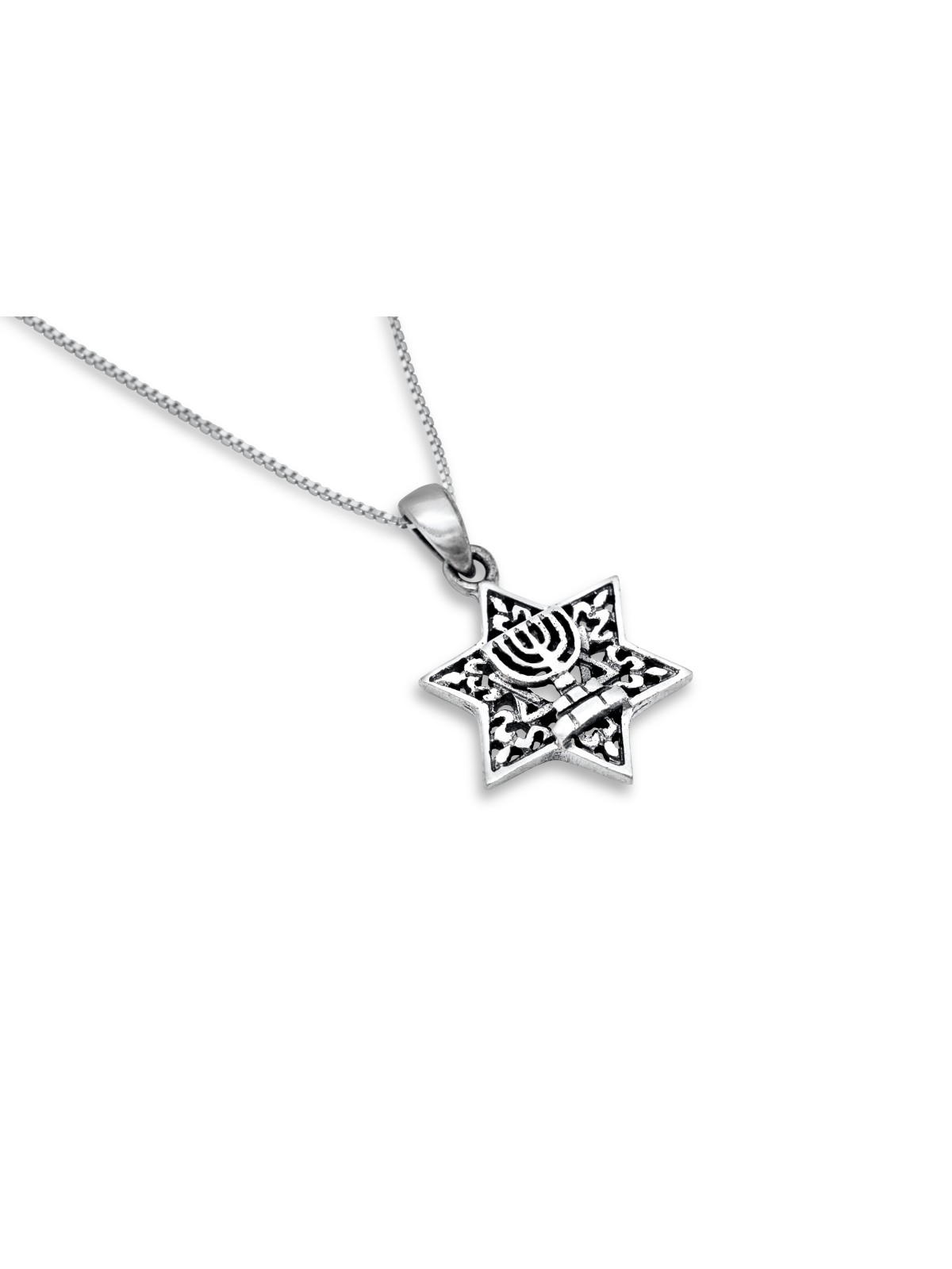 Pendentif Magen David et Menorah en argent, collier familial en argent sterling