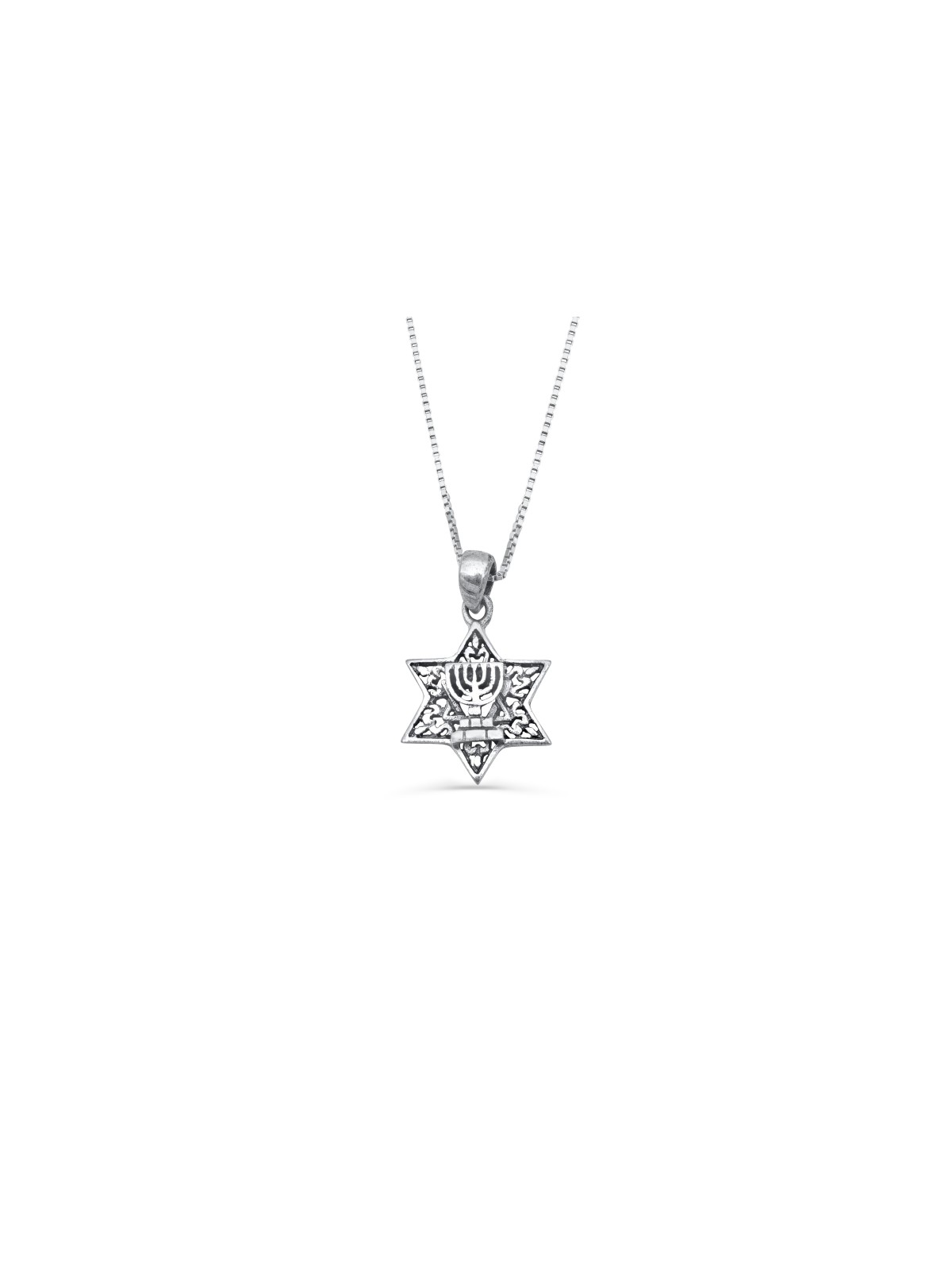 Magen David and Menorah Silver Pendant , Sterling Silver Family Neckla