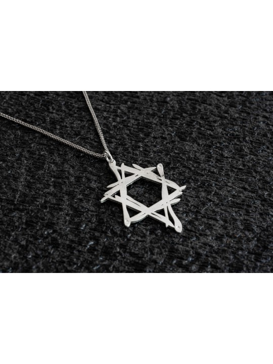 Pendentif vertical étoile de David en argent sterling, famille en argent sterling