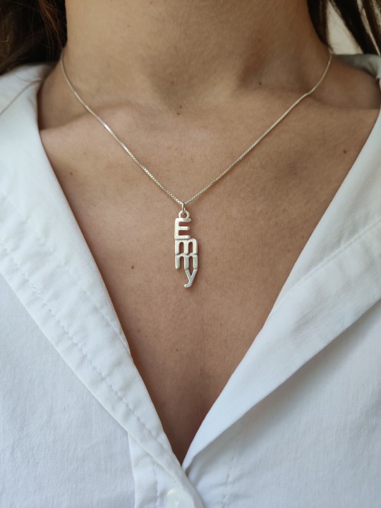 Collier de nom en argent 3D vertical, colliers de nom en argent sterling, est