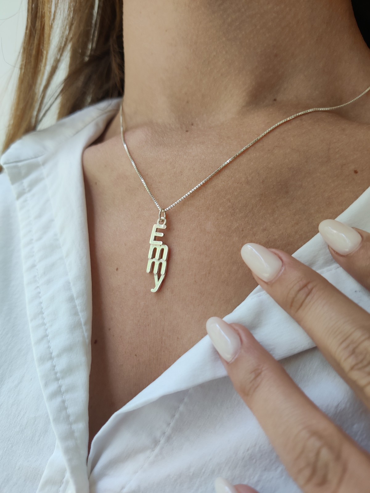 Collier de nom en argent 3D vertical, colliers de nom en argent sterling, est