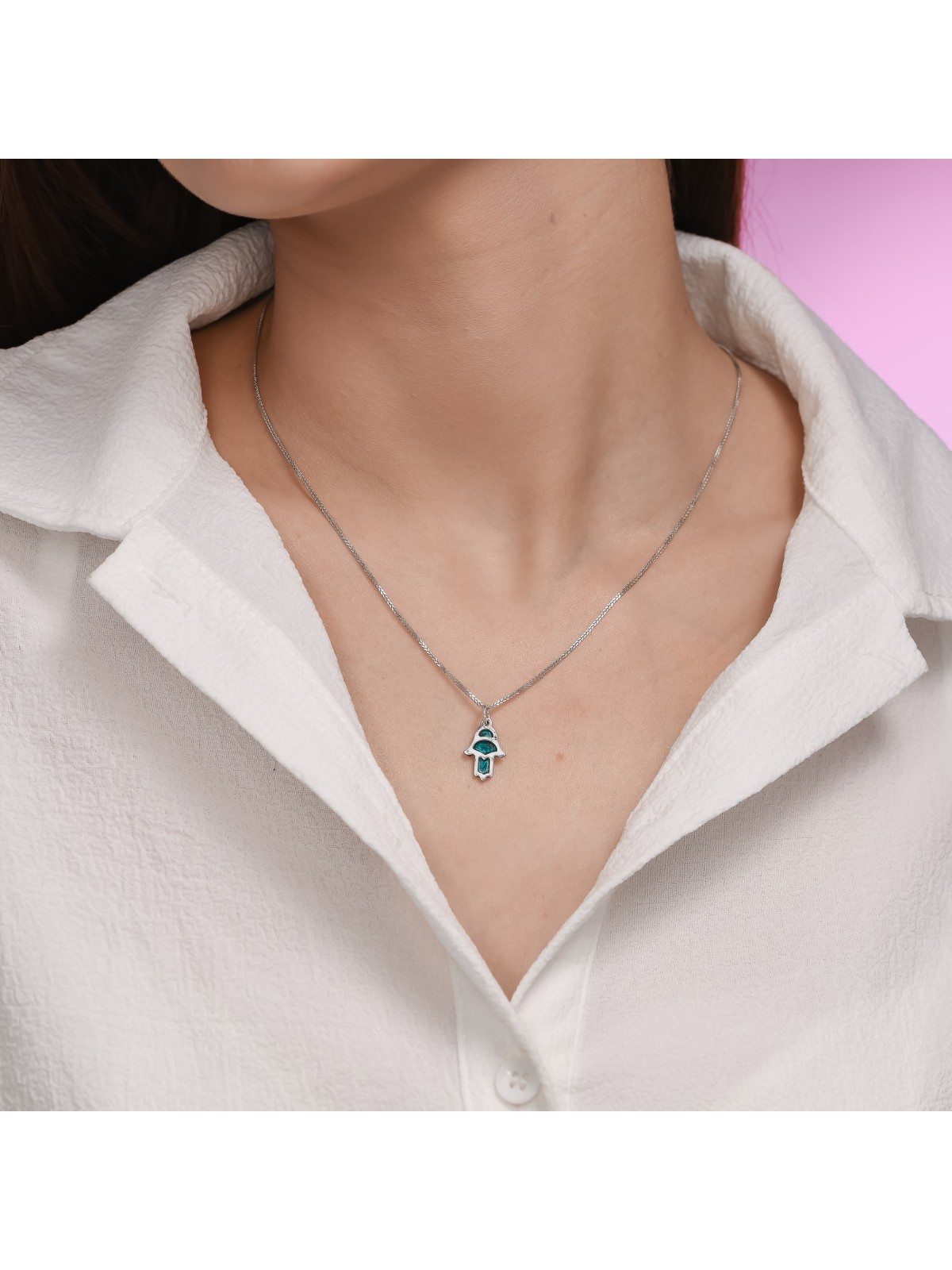 Petit collier de charme Hamsa en argent sterling avec Ena , Bijoux Hamsa , I