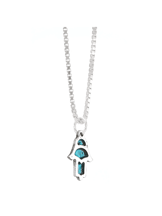 Petit collier de charme Hamsa en argent sterling avec Ena , Bijoux Hamsa , I