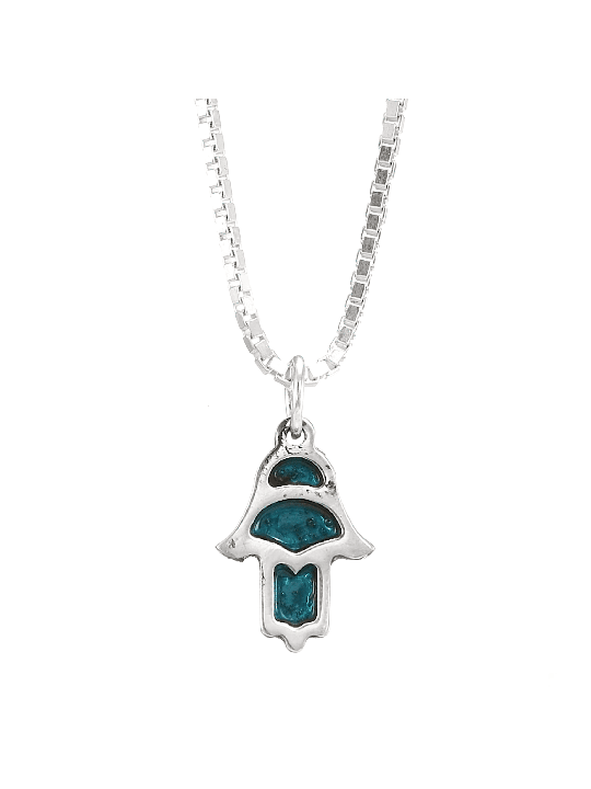 Petit collier de charme Hamsa en argent sterling avec Ena , Bijoux Hamsa , I