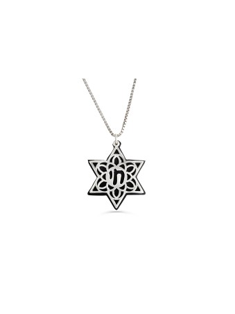 Silver and Aluminum Star of David Necklace , Sterling Silver Family Ne