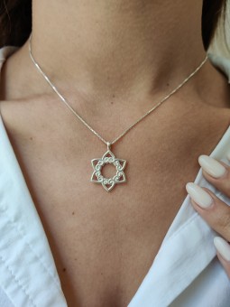 Small Swirly Magen David Pendant with Hearts , Sterling Silver Family