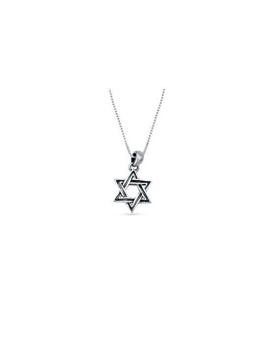 Magen David with Outlines Silver Pendant , Sterling Silver Family Neck