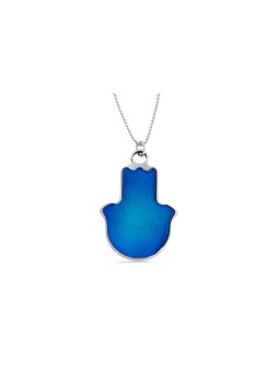 Extra Large Blue Ename Silver Hamsa Pendant , Sterling Silver Family N