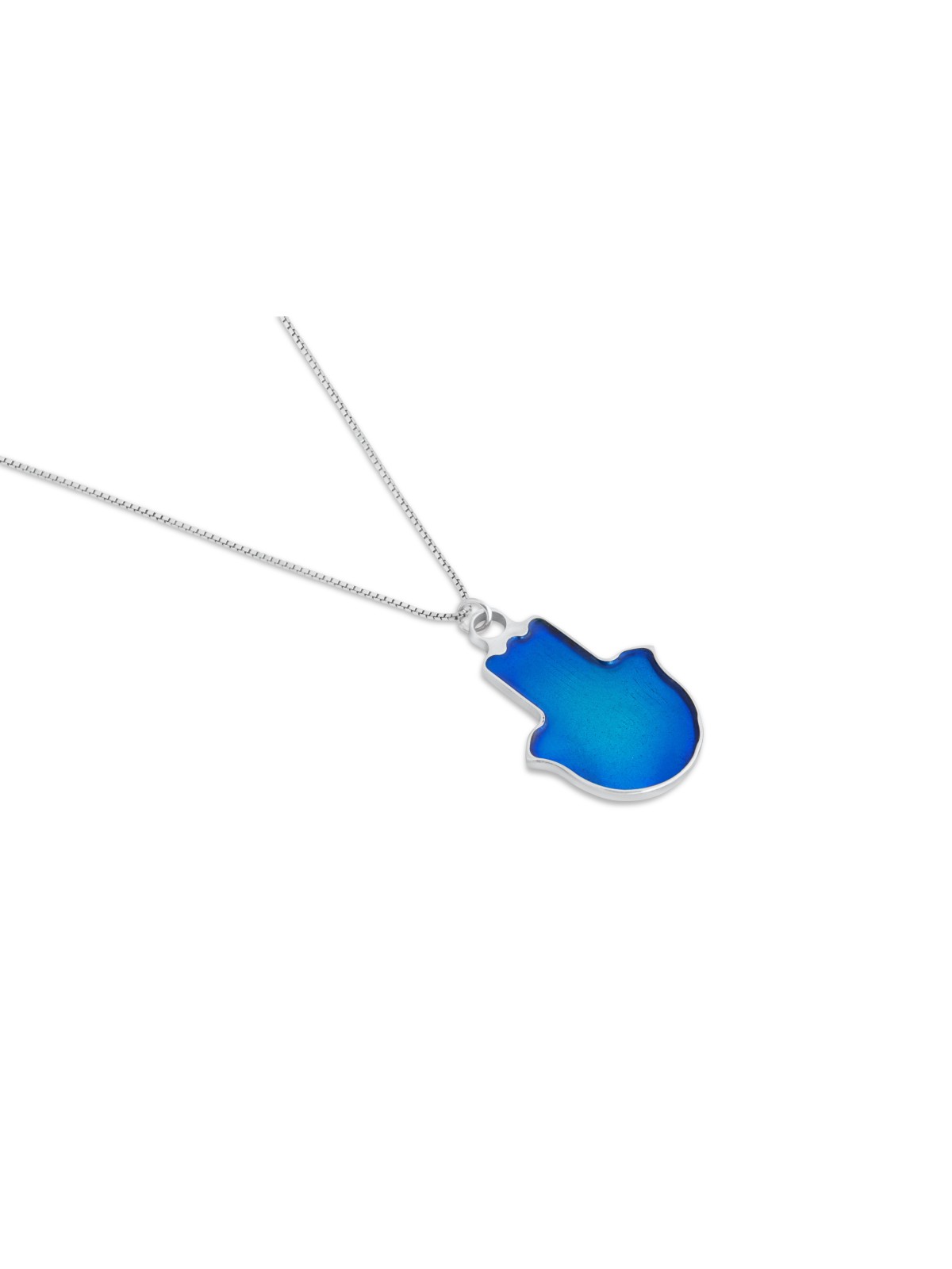 Pendentif Hamsa en argent émail bleu extra large, famille en argent sterling N