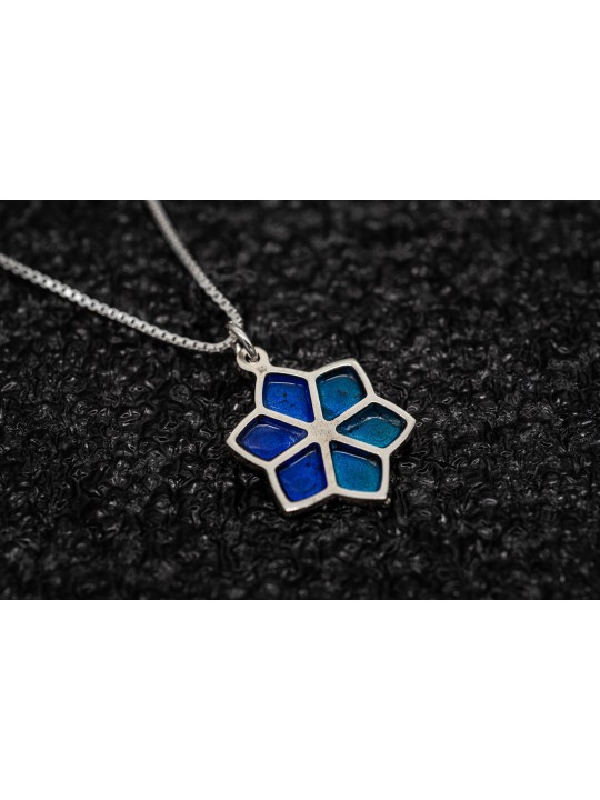 Collier floral étoile de David avec émail, famille en argent sterling Nec