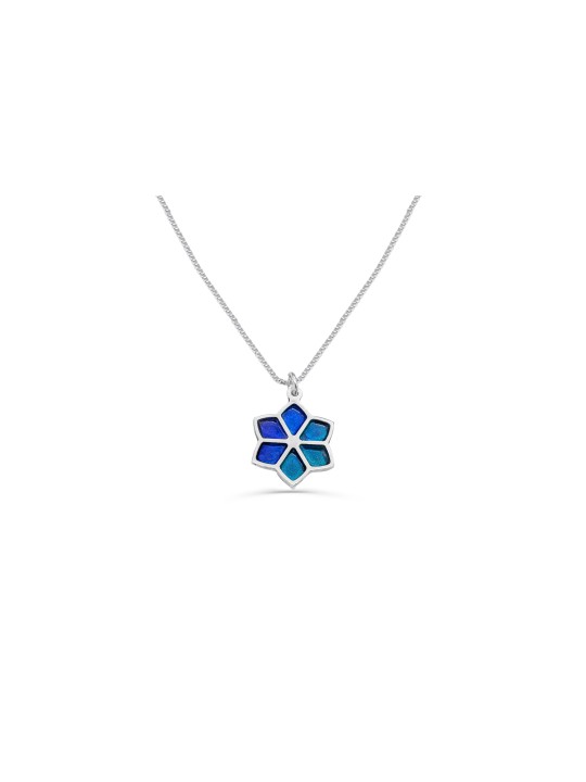 Star of David Floral Necklace with Enamel , Sterling Silver Family Nec