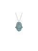 Large Aluminum and Silver Hamsa Pendant , Sterling Silver Family Neckl