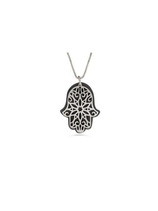 Grand pendentif Hamsa en aluminium et argent, collier familial en argent sterling