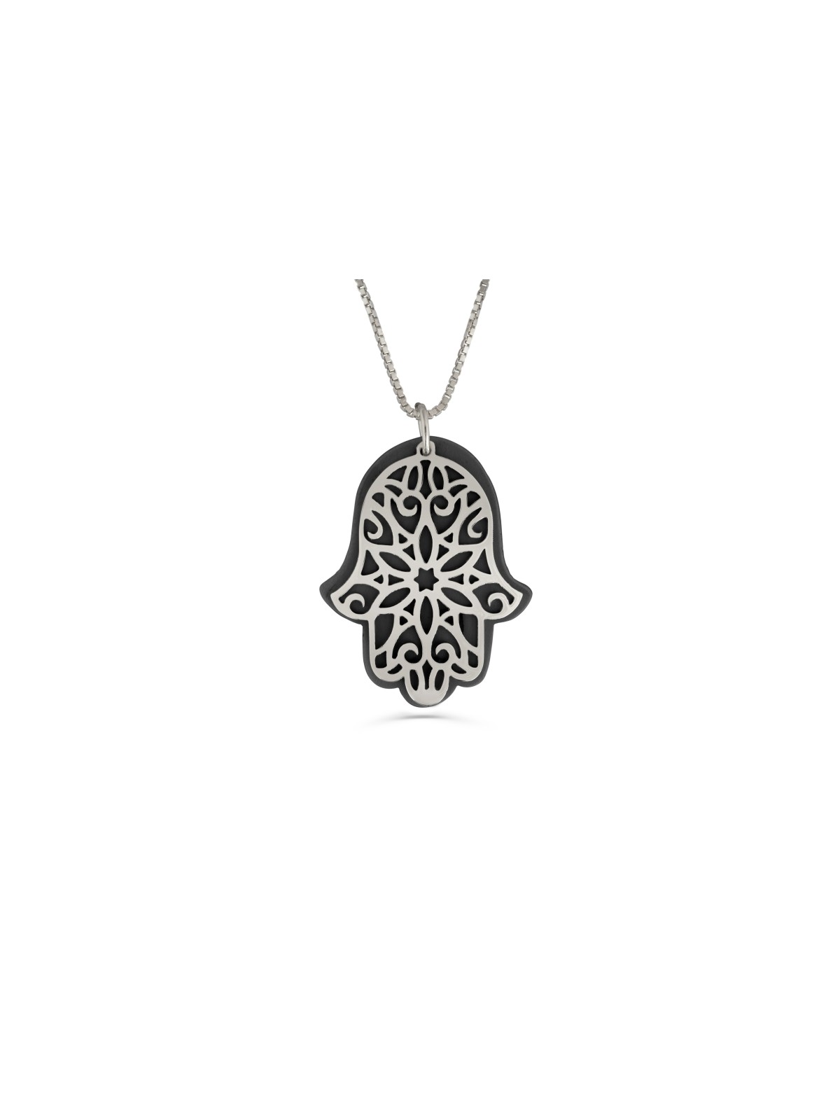 Large Aluminum and Silver Hamsa Pendant , Sterling Silver Family Neckl