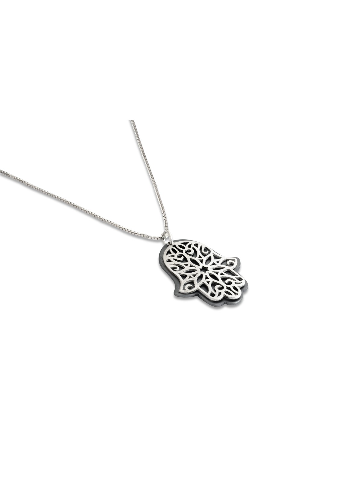 Grand pendentif Hamsa en aluminium et argent, collier familial en argent sterling