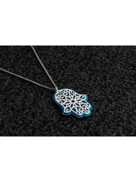 Grand pendentif Hamsa en aluminium et argent, collier familial en argent sterling