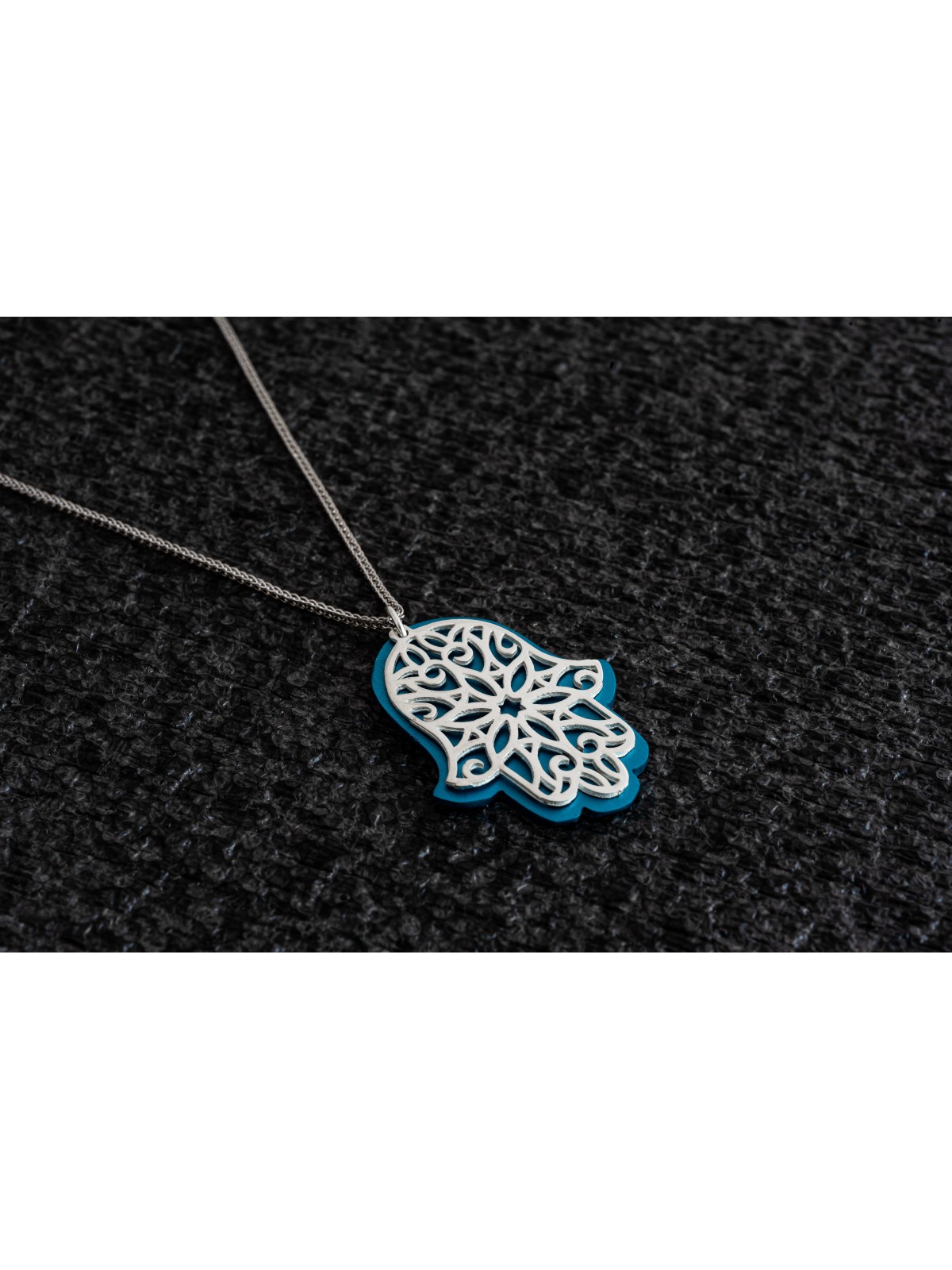 Large Aluminum and Silver Hamsa Pendant , Sterling Silver Family Neckl