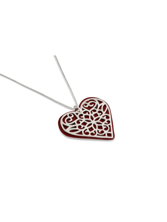 Filigree Silver and Aluminum Heart Pendant , Jewish Filigree Jewelry ,