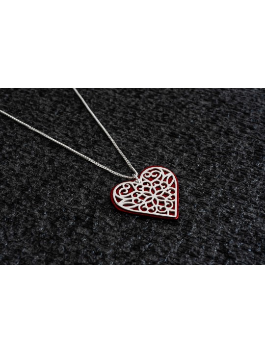 Filigree Silver and Aluminum Heart Pendant , Jewish Filigree Jewelry ,