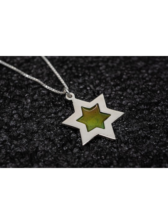 Collier émaillé en argent double étoile de David, famille en argent sterling