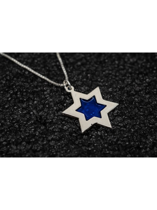 Collier émaillé en argent double étoile de David, famille en argent sterling