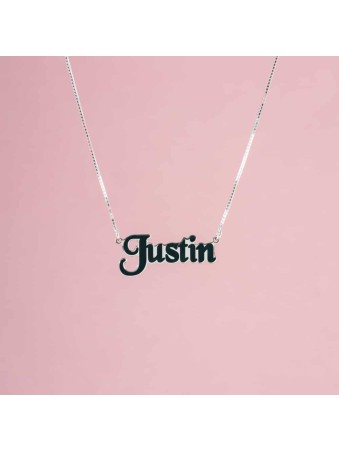 Collier de nom en argent émaillé pittoresque, famille en argent sterling Nec