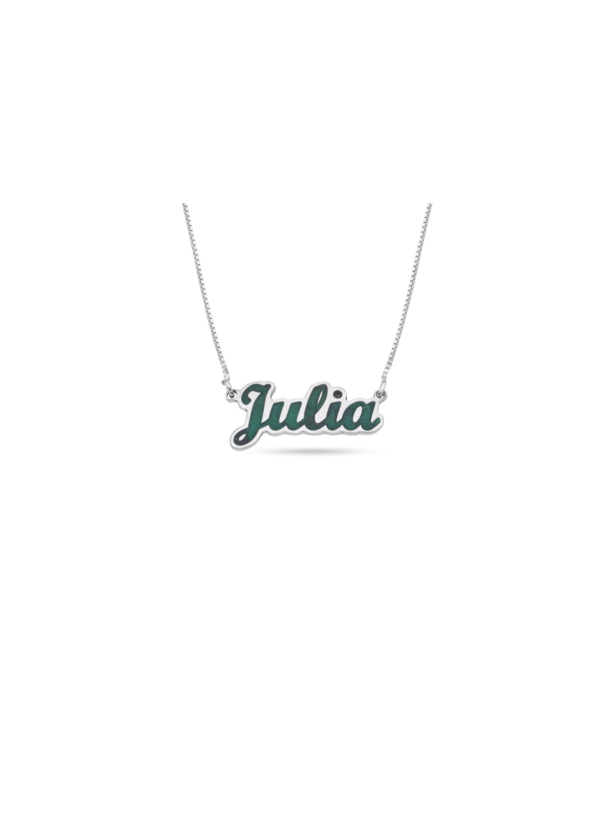 Enameled Thick English Name Silver Necklace , Colorful Name Necklaces