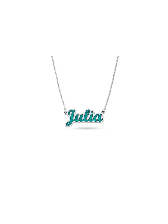 Enameled Thick English Name Silver Necklace , Colorful Name Necklaces