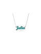 Enameled Thick English Name Silver Necklace , Colorful Name Necklaces