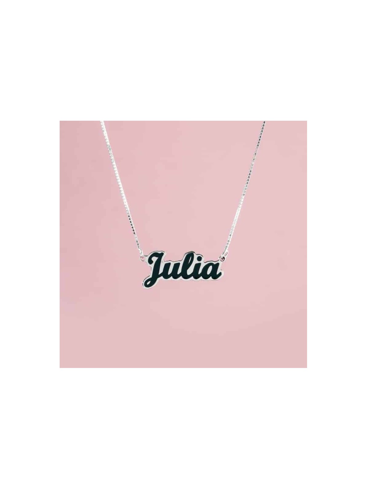 Enameled Thick English Name Silver Necklace , Colorful Name Necklaces