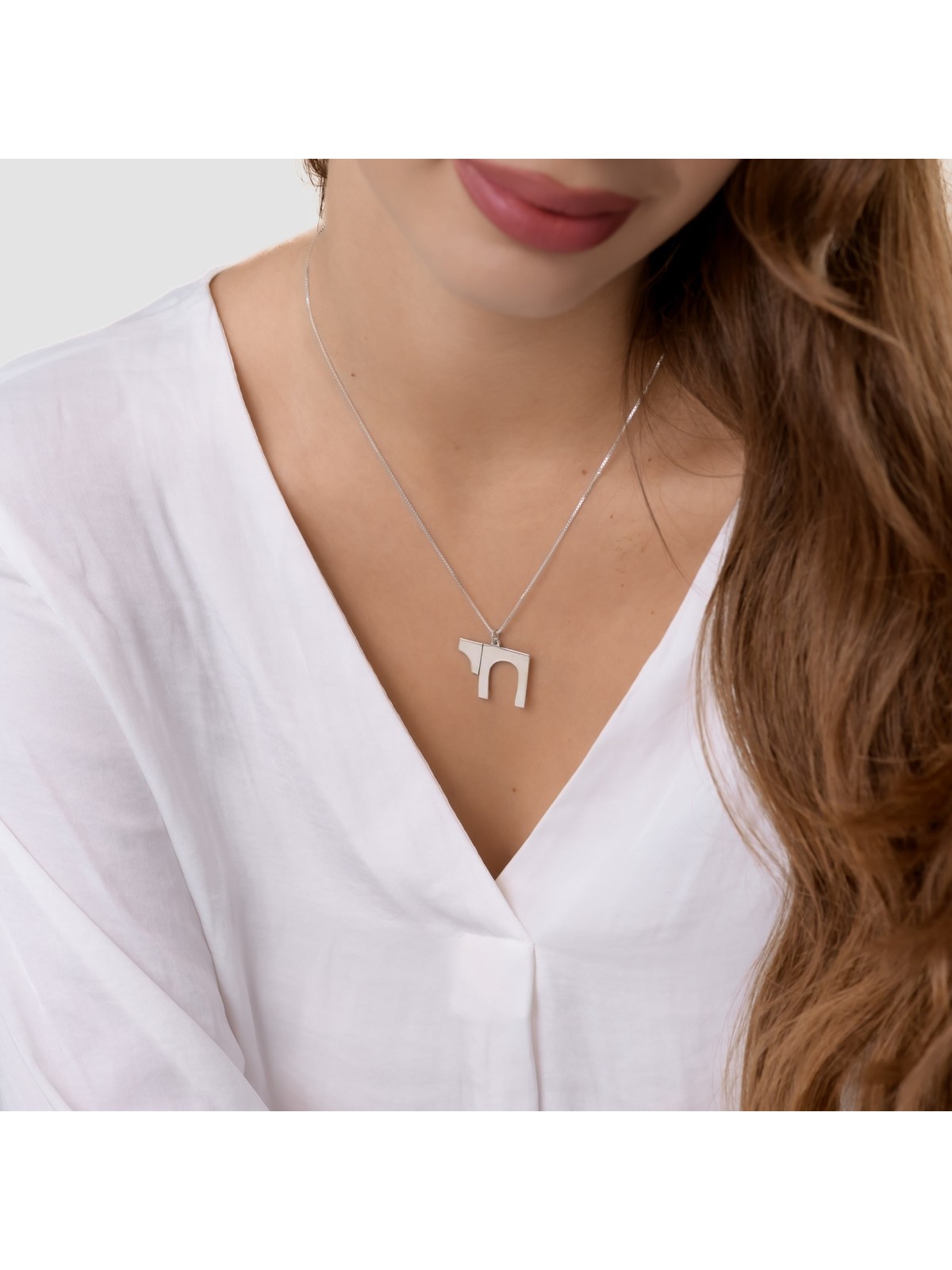 Grand pendentif Chai de forme carrée en argent 925 en mode, argent sterling F