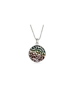 Collier en argent Shema Israel avec émail froid, famille en argent sterling
