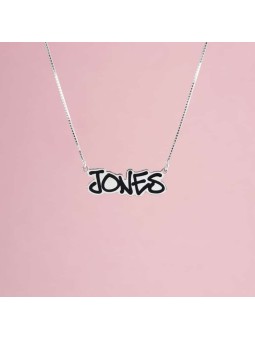 Sterling Silver Name Necklace in Thin Enamel , Sterling Silver Family