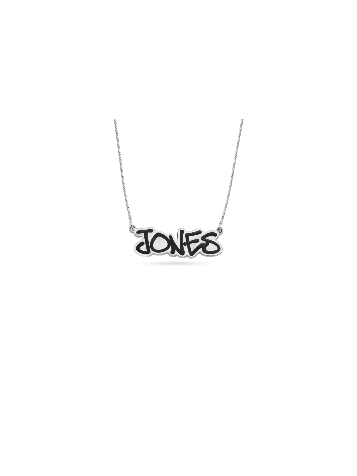 Collier de nom en argent sterling en émail fin, famille en argent sterling