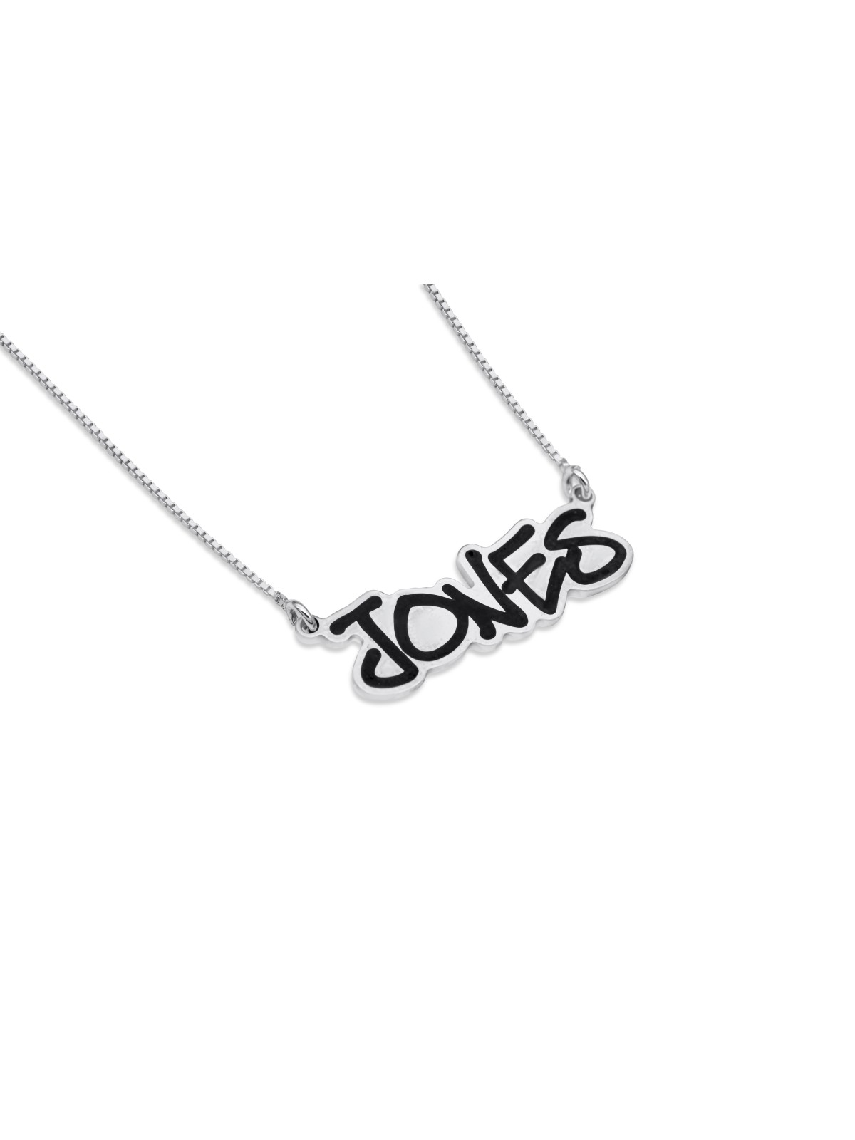 Collier de nom en argent sterling en émail fin, famille en argent sterling