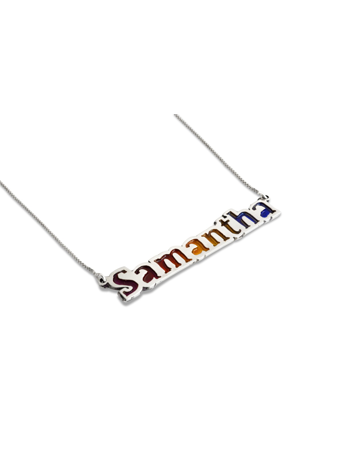 Collier de nom anglais en émail froid coloré, colliers de nom colorés,