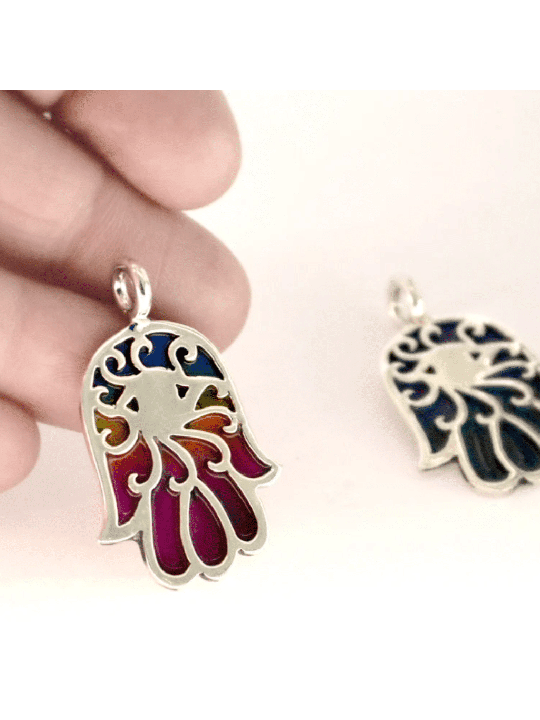 Pendentif en argent sterling Hamsa émaillé, collier familial en argent sterling