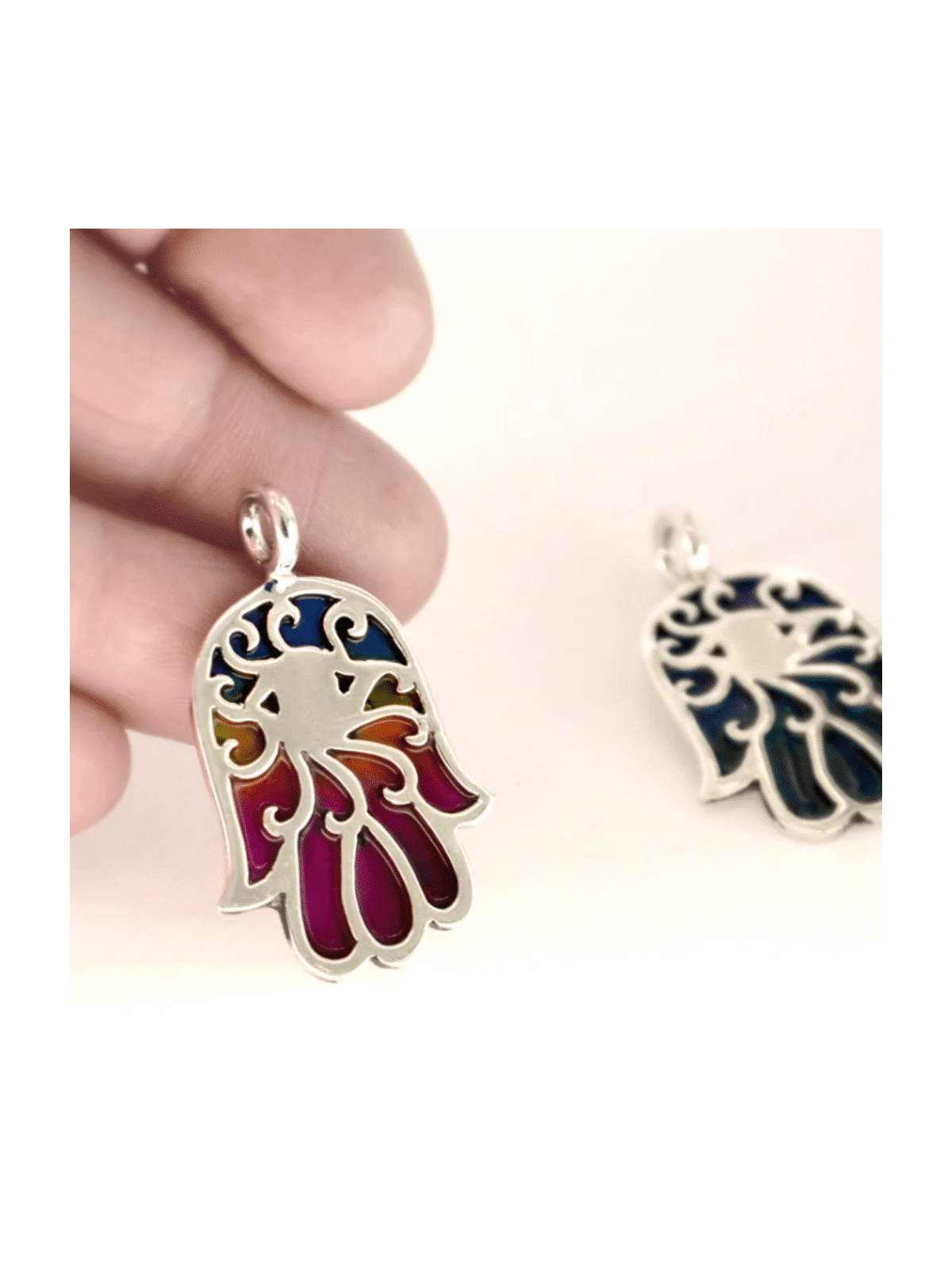 Pendentif en argent sterling Hamsa émaillé, collier familial en argent sterling
