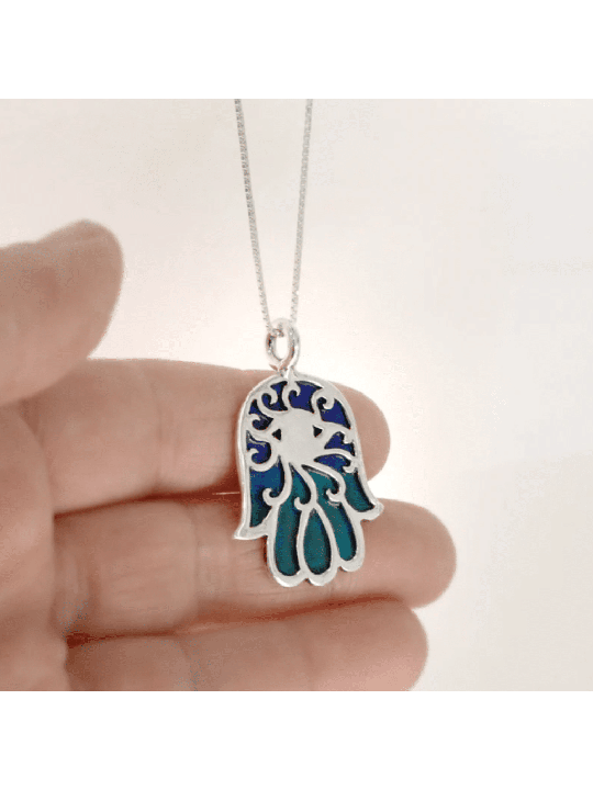 Pendentif en argent sterling Hamsa émaillé, collier familial en argent sterling