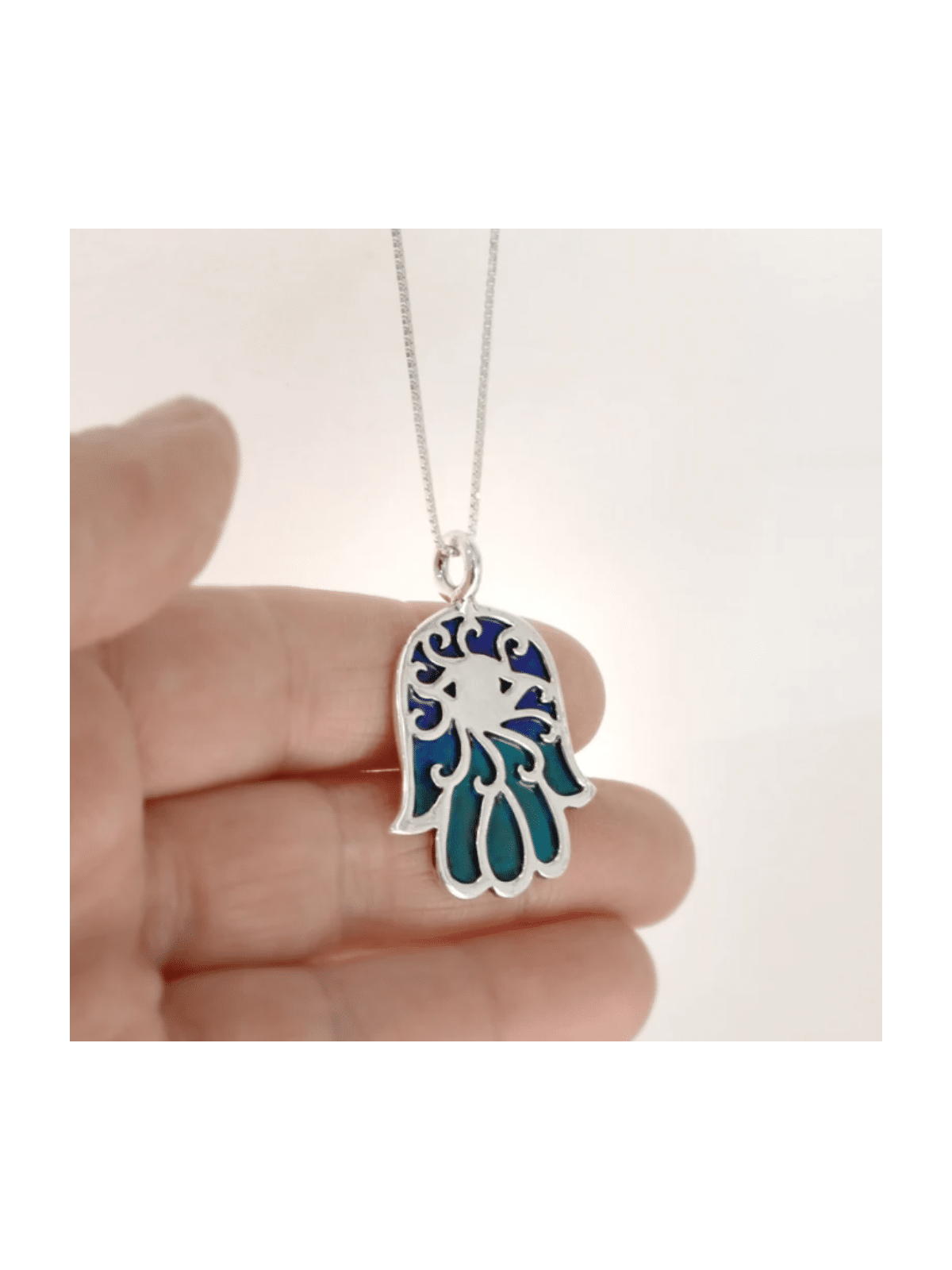Pendentif en argent sterling Hamsa émaillé, collier familial en argent sterling