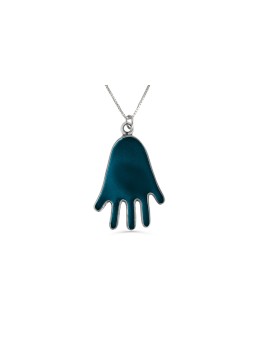Huge Minimalist and Modern Hamsa Silver Pendant , Sterling Silver Fami