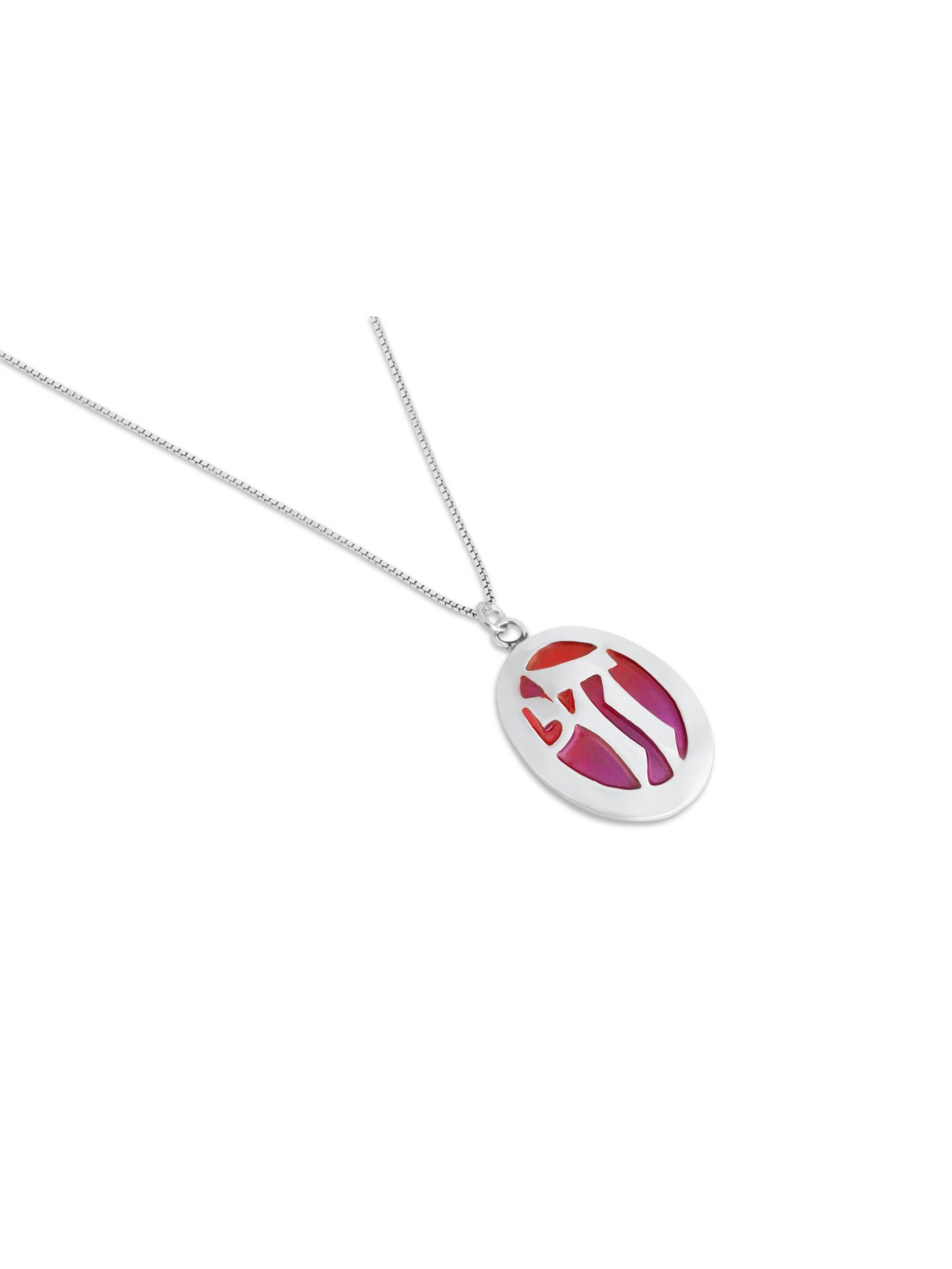 Pendentif en argent Chai en émail extra large, collier familial en argent sterling