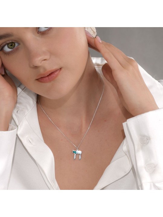 Beau grand pendentif Chai en argent avec émail sarcelle, bijoux Chai, est