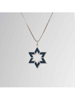 Pendentif en argent émaillé étoile de David creux, famille en argent sterling