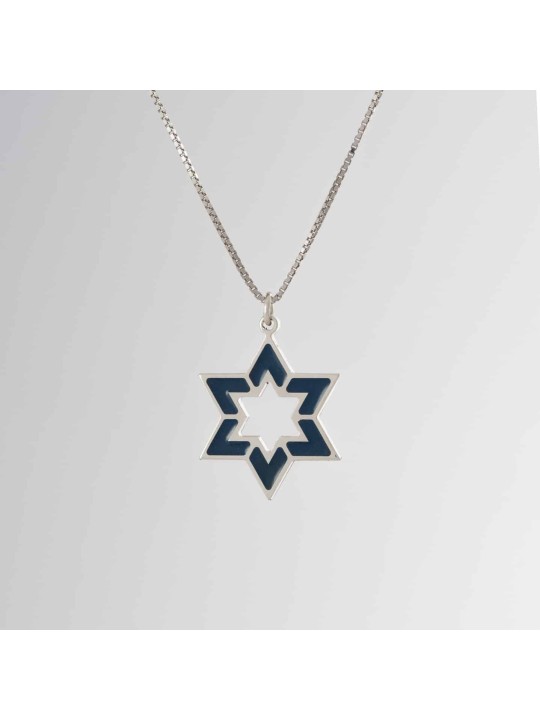 Pendentif en argent émaillé étoile de David creux, famille en argent sterling