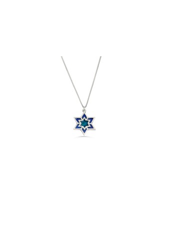 Large Star of David Necklace with Enamel , Sterling Silver Family Neck