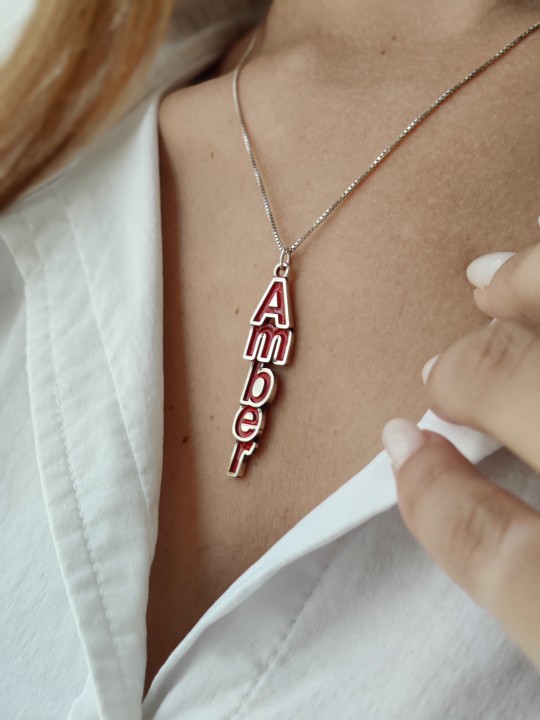 Enameled Vertical 3D Name Pendant , Colorful Name Necklaces , Israeli