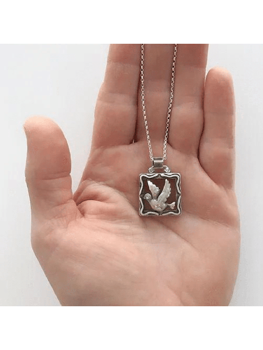 Pendentif colombe en argent sterling carré creux, famille en argent sterling Ne